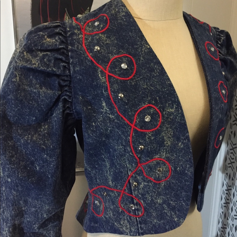 Puffy-Sleeve 80s- Fabulous Denim Bolero Jacket